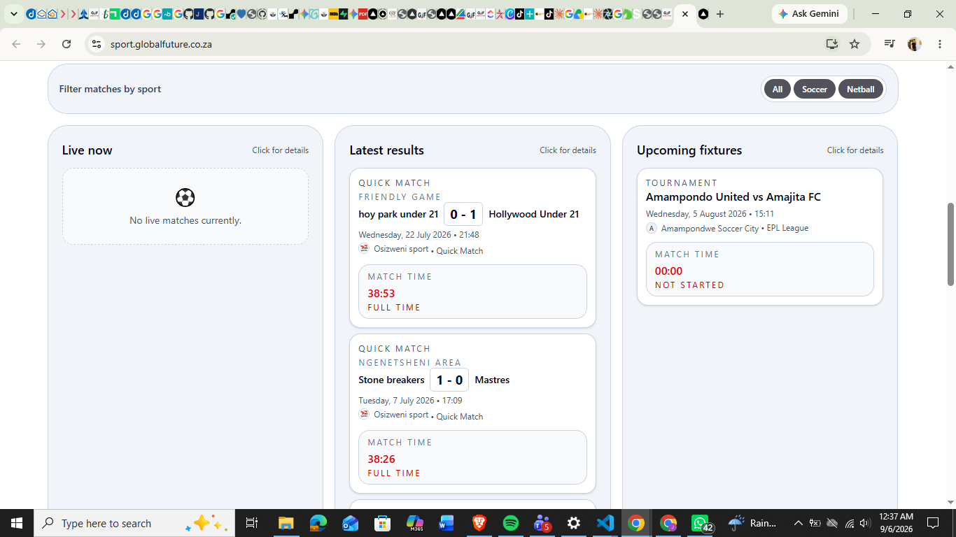 Global Future Sport live homepage preview